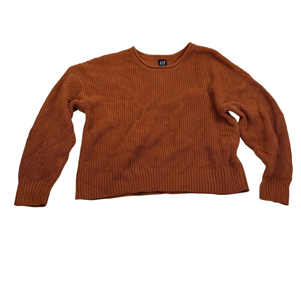 Gap Womens XL Burnt Orange Shaker Stitch Cotton Crewneck Relaxed Knit Sweater